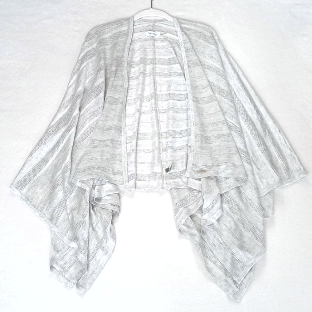 *Relisted* Calvin Klein Wrap/ Poncho Gray & Faint White Stripe Silver Threading - Picture 10 of 15
